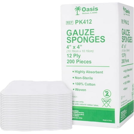 4 x 4 inch Gauze Sponges, 100% Cotton, 12-Ply Woven Non-Sterile Gauze, 400 Pc (2 Packs of 200)