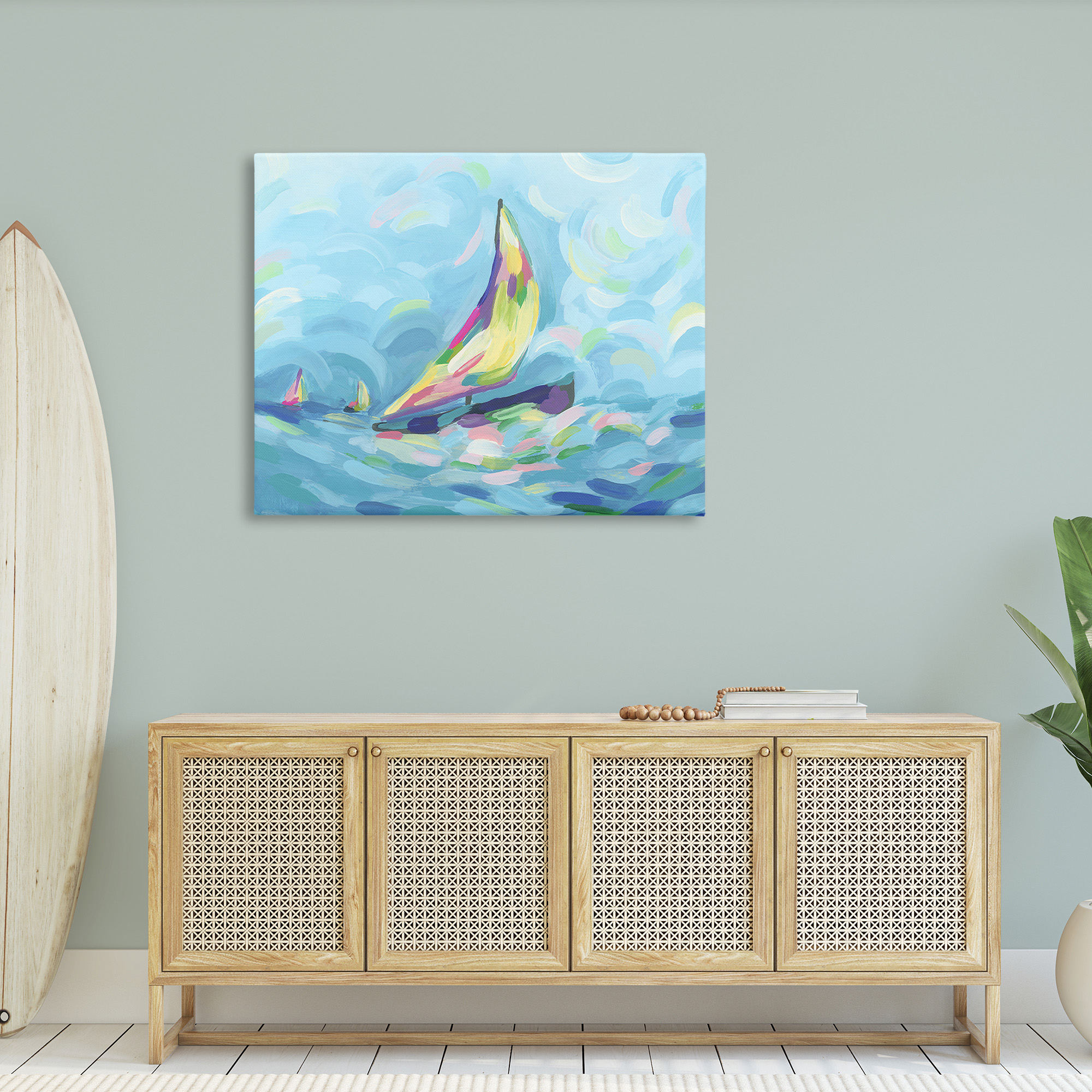 Stupell Industries Abstract Sailboat View Nature Painting Gallery Wrapped Canvas Art Print Wall Art, 48 x 36
