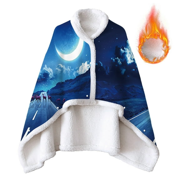 Odeerbi Wearable Blanket Baby Thick Double Sided Blankets Christmas Elk Blanket Warm Cardigan Cape Fleece With Sleeves Soft Plush Throw Wrap Cover Blue