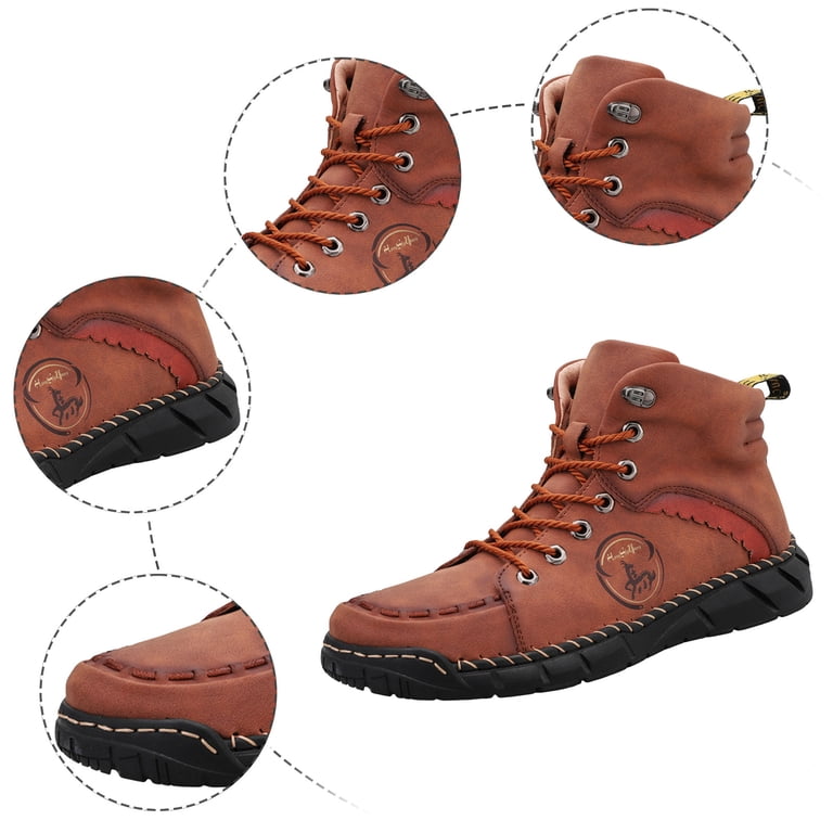 Combat Boots for Men Vintage Casual Stitching Leather Lace  display picture 1