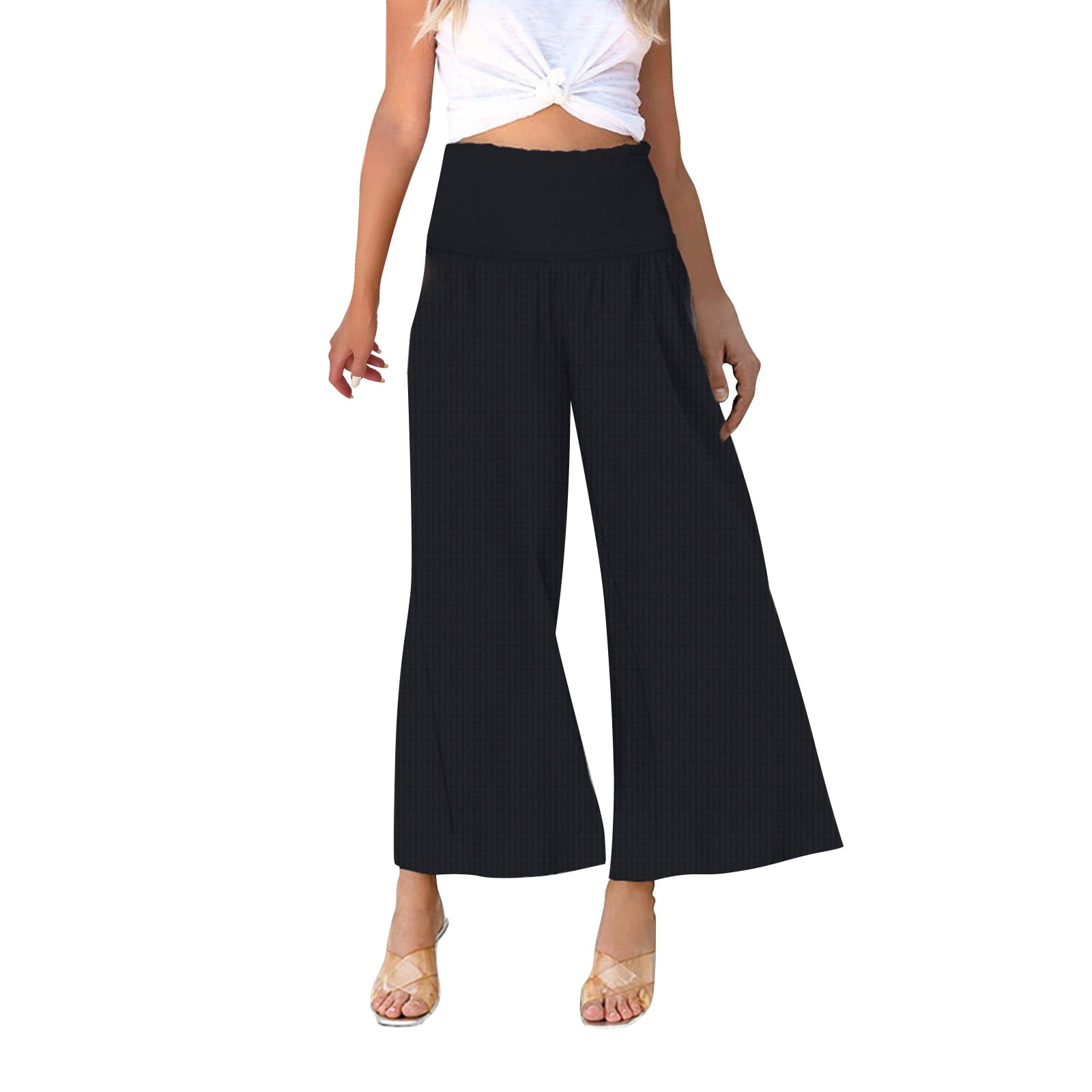 Miayilima Casual Pants For Women Casual Wide Leg Wide Leg Casual Pants Pocket Gathered High