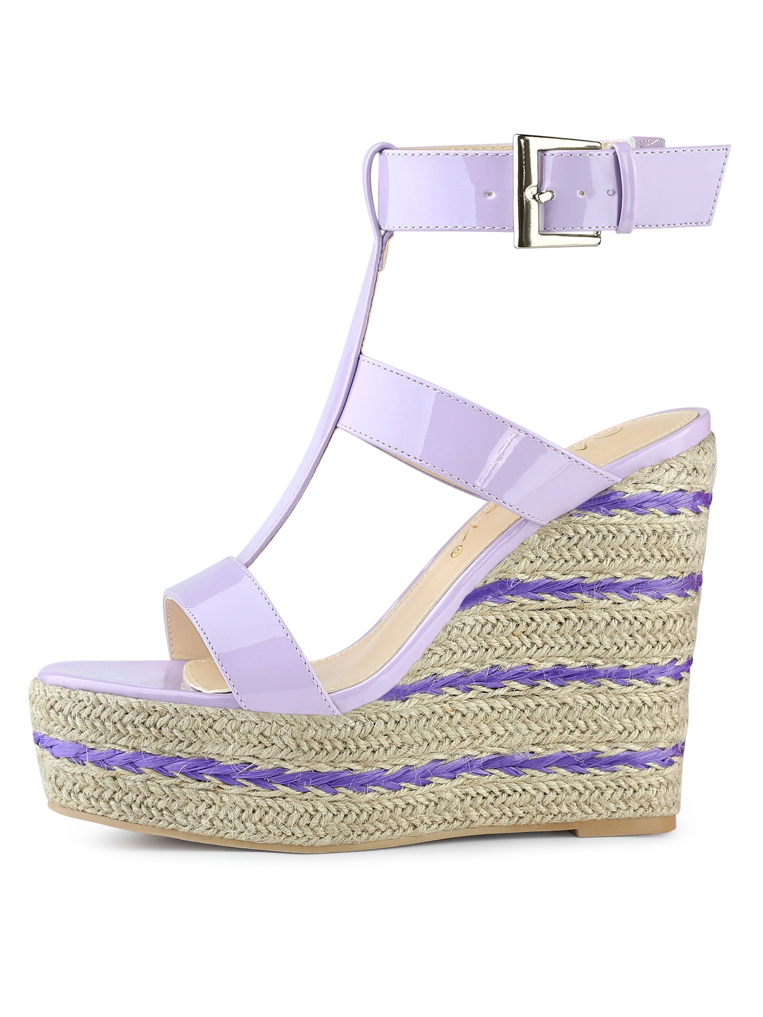 Unique Bargains Women's Strappy Espadrille Wedges Platform Sandals for Fashion Purple 7