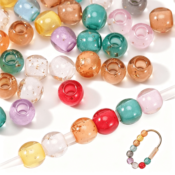 TUWAFE 100Pcs 10Mm Large Hole Beads Resin Bead for Carabiner Diy Beaded Bag Charm Keychain Jewelry Making Bag Charm Beads