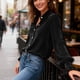 thumbnail image 5 of Ounisa Women's Velvet Tops Dressy Casual Long Sleeve Smocked Work Blouses Trendy Blusas Elegantes Button Down Shirts, 5 of 7