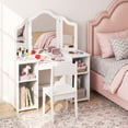 thumbnail image 4 of Furnibear Tri-Folding Vanity Children Dressing Table Set with Storage, White, 4 of 11