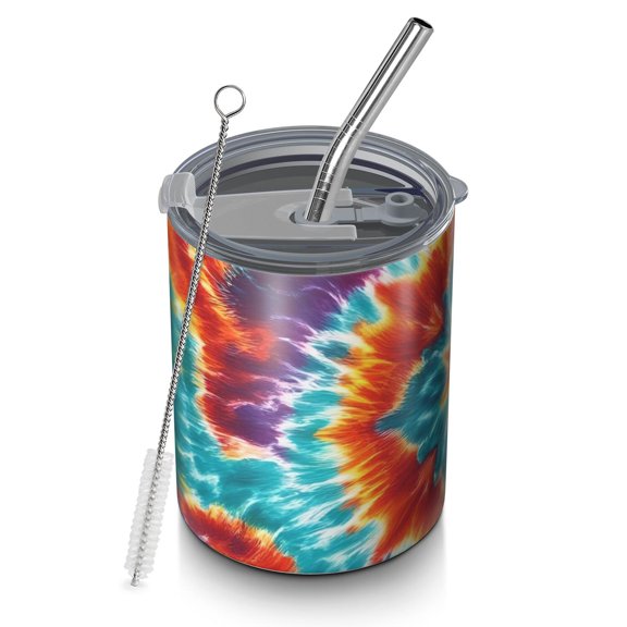 12oz Coffee Tumblers Colorful Tie Dye Pattern Stainless Steel Vacuum Insulated Travel Tumbler Coffee Cups Mug with Lid and Straw with Cleaning Brush for Cold & Hot Drinks