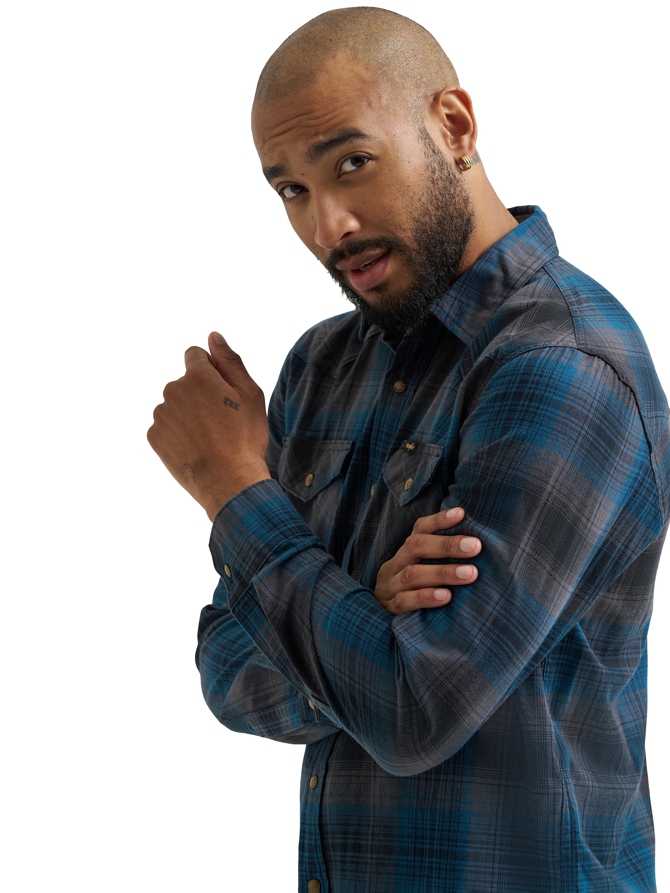 Wrangler® Men's and Big Men's Regular Fit Long Sleeve Fashion Twill Plaid Shirt, Sizes S-2XL