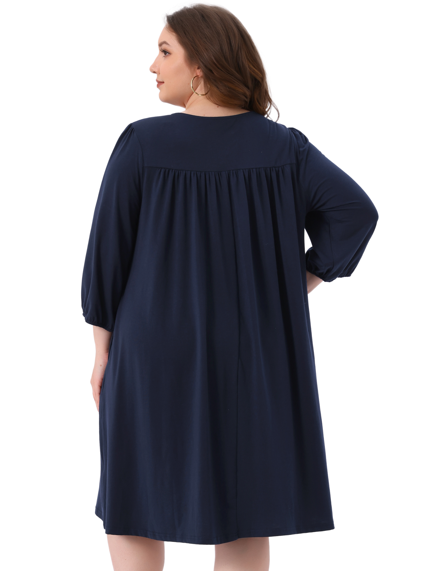 DARING DIVA Plus Size Eyelet Hollow Out Notched V Neck Midi Dress 3X Dark Blue