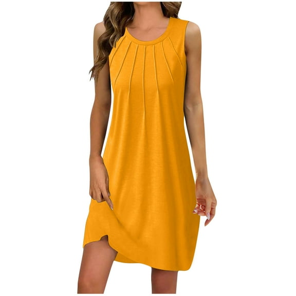 Timegard Women's Summer Dresses Round Neck Sleeveless Comfy Basic T-Shirt Dress Casual Loose Tank Dress