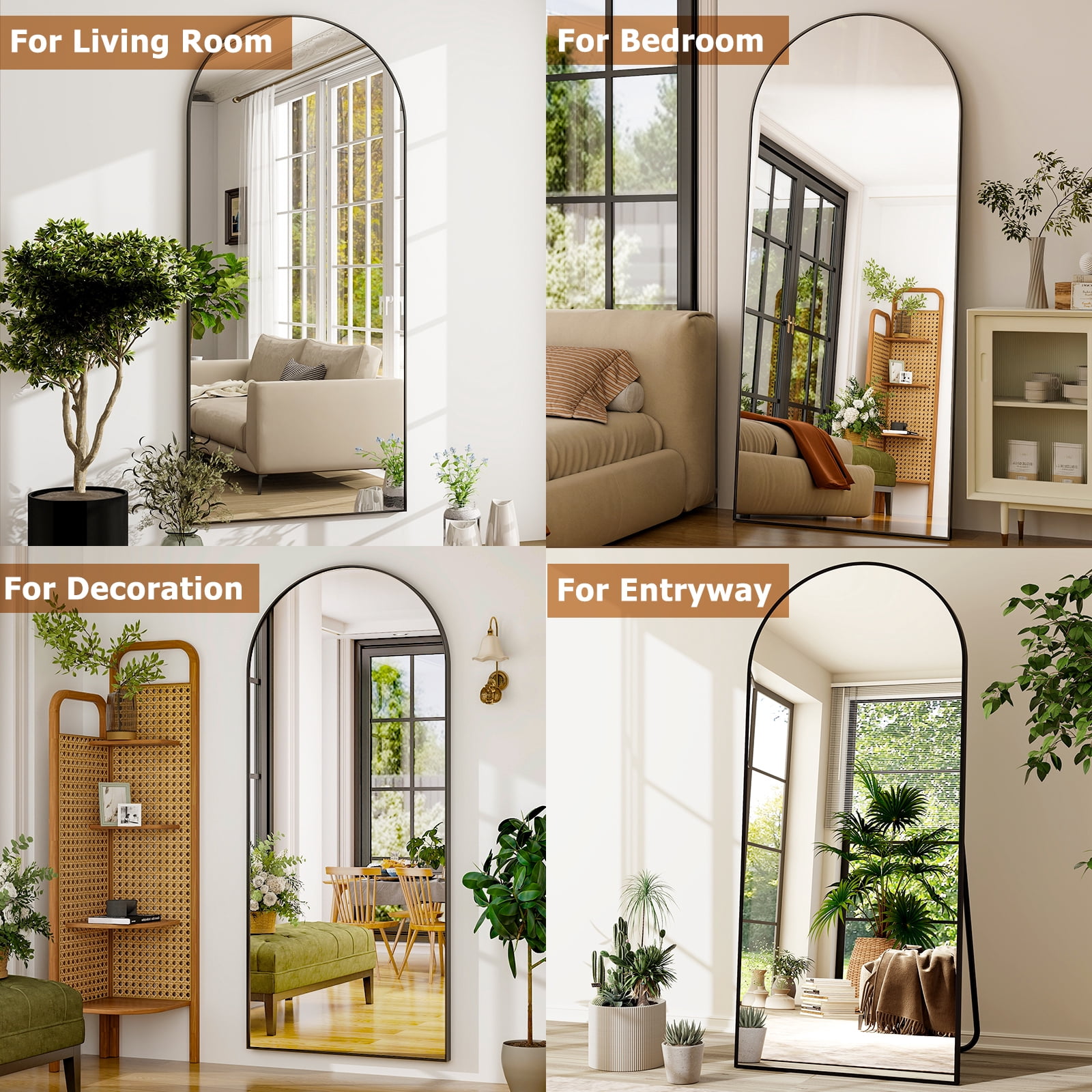 GRAHMCY 71" x 30.2" Arched Large Full Length Mirror Wall Mounted Floor Mirror with Stand, Black