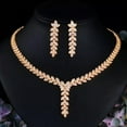 thumbnail image 2 of Leaf Dangle Drop Party Earring Necklace CZ Gold Wedding Jewelry Set for Brides, 2 of 9