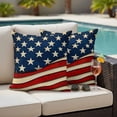 thumbnail image 4 of Vintage American Flag Outdoor Waterproof Pillow Covers, Red Beige Waves Decorative Square Throw Pillowcase Sofa Cushion Sham for Patio/Couch/Chair, 16"x16" 2 Pack, 4 of 8
