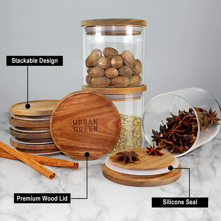 Tall Borosilicate Glass Airtight Wooden Lid Storage Jar Pasta Rice Food  Canister