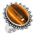 thumbnail image 1 of 925 Sterling Silver Ring For Women - Teens Brown Natural Tiger Eye Gemstone Silver Ring Size 11 June Birthstone Boho Silver Ring Size 11 Birthday Gift For Ladies 925 Silver Gemstone Jewelry, 1 of 6