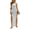 thumbnail image 2 of Mceream Robes Camisoles Dos Nu pour Femmes Grande Taille Fendue Haute Sans Manches Soirée Mariage Robe Maxi Col Bénitier Cocktail Sortie Robe Printemps Été Robe Blanche m, 2 of 5