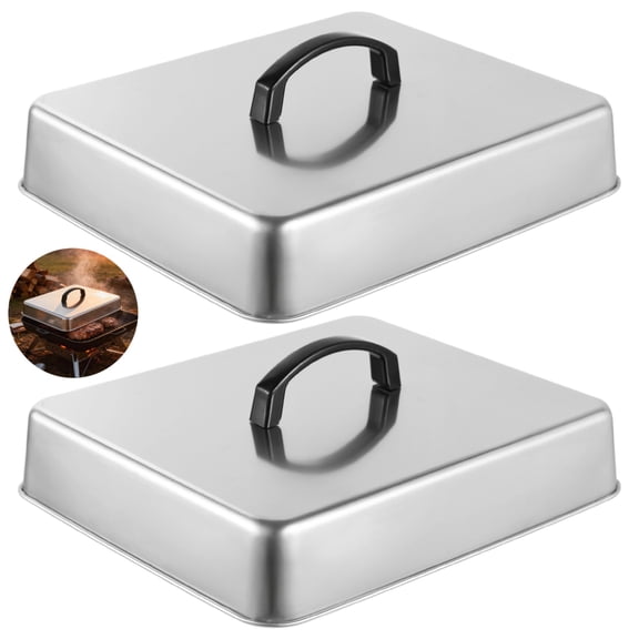 2 Pcs Rectangular Griddle Basting Cover Set, Stainless Steel Cheese Melting Dome, Flat Top Griddle Accessories for Commercial Home Cooking, 13 x 11.1 x 2.6 in