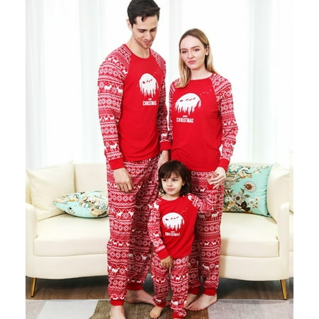 

Christmas Family Pajamas Matching Family Christmas PJs Sets Red Elk Tree Printed Top Sleepwear