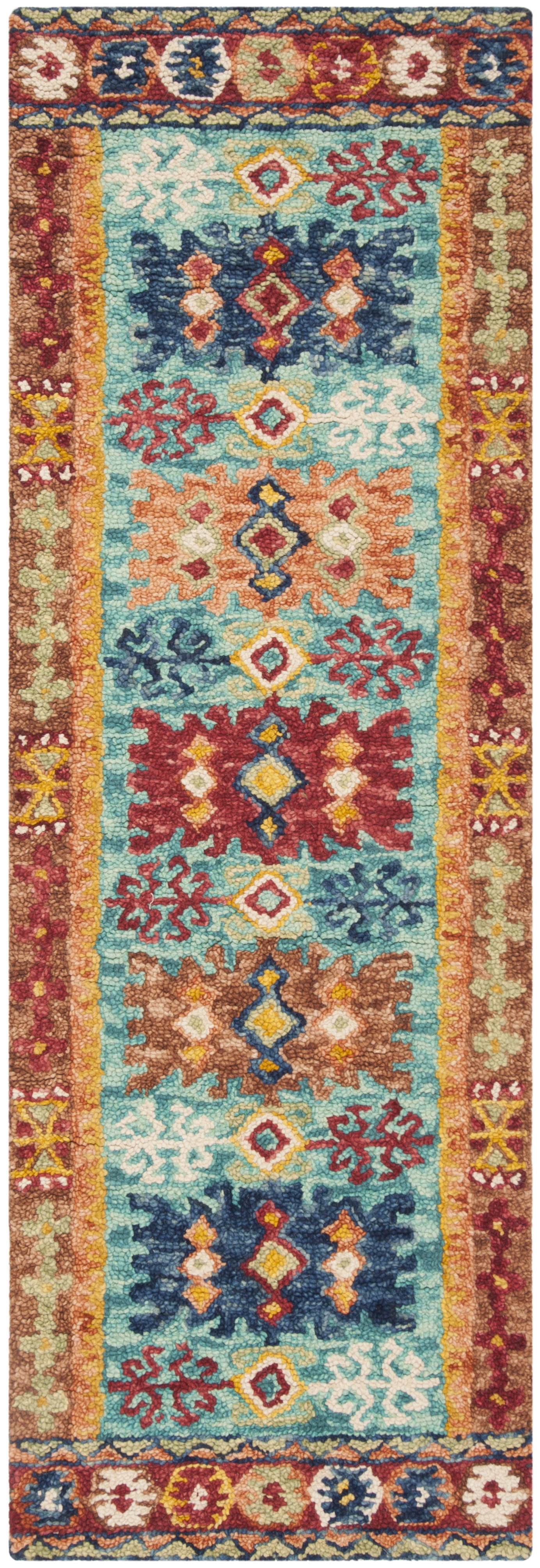 SAFAVIEH Aspen Cindra Southwestern Wool Runner Rug, Blue/Red, 2'3" x 5