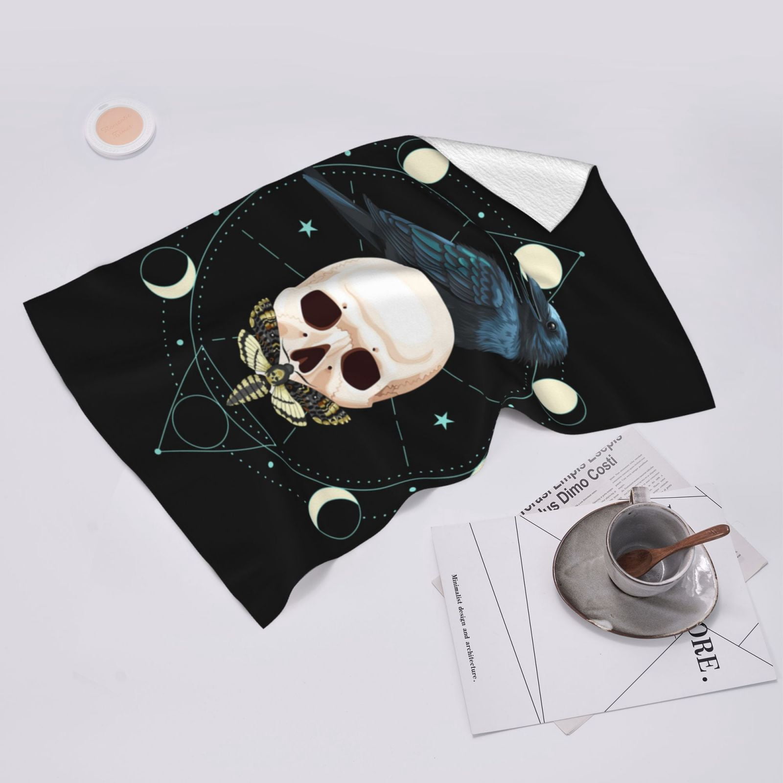 Black Raven Skull Moth Moon 27.5" x 16" Ultra Soft Hand Towel, Face Wash Cloth for Bathroom, Gym, Travel, Pool