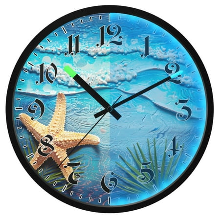 Ryvnso Sea Star on Retro Beach 12 Inch Night Light Wall Clock Luminous Silent Battery Operate Clocks