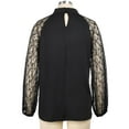 thumbnail image 4 of Gvmfive Women Lace Stitching See Through Long Sleeve Mock Neck Casual Loose Tops M, 4 of 5