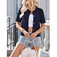 thumbnail image 2 of Womens Summer Short Sleeve Cardigan Cable Knit Cropped Button Down Crewneck Sweater Tops Navy Blue XL, 2 of 8
