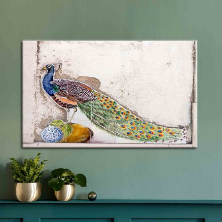 Velto Peacock, Animal Canvas, Peacock Mosaic Wall Art, Effect Artwork, Peacock Lover Gift Canvas Art, Old Plaster Canvas Art Canvas, 8x10 UNFRAMED