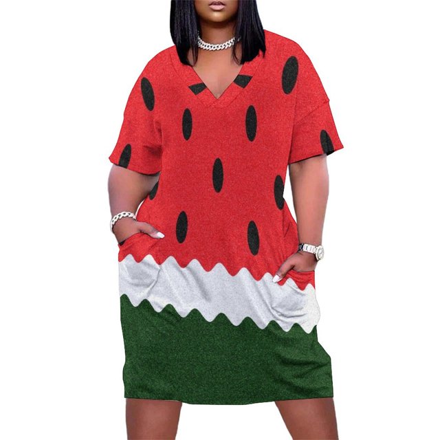 Vestido largo con bolsillos sueltos y estampado de sandía brillante, ropa de verano para mujer 2025, vestido de dama de honor para mujer.