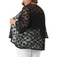 thumbnail image 4 of DARING DIVA Women's Plus Open Front 3/4 Sleeve Sheer Lace Cardigan 2X Black, 4 of 6