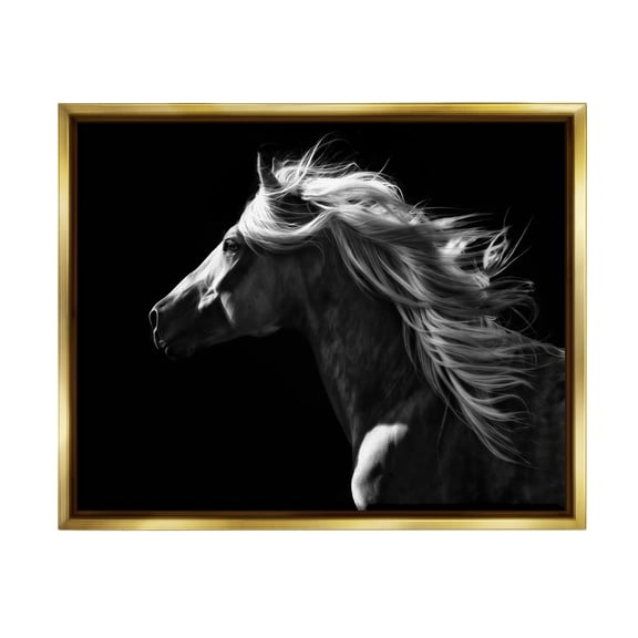 Stupell Industries Windblown Stallion Mane Animals & Insects Photography Gold Floater Framed Canvas Art Print Wall Art, 21 x 17