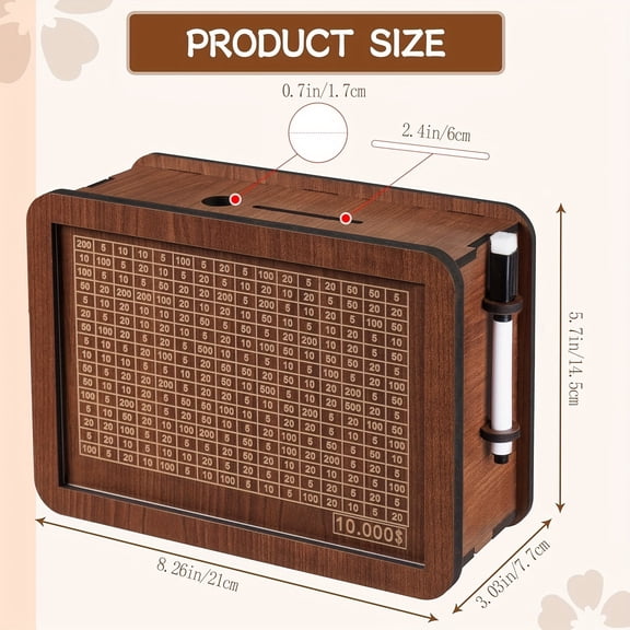 Wooden Piggy Bank for Kids & Adults, Transparent Front Coin Bank with Large Capacity, Money Saving Box for Real Money & Home Decoration