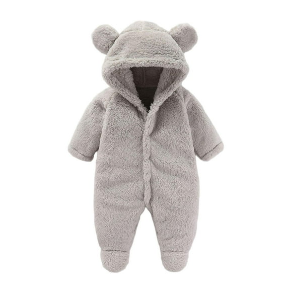 IVEYRTF Toddler Kids Solid Color Hooded Romper Thick Lined Full Sleeve Bodysuit Fall Winter Warm Cozy Soft Onesie for Infants Boys and Girls 3-24 Months(Gray,3 Months)