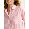 thumbnail image 4 of Joyspun Women’s Woven ¾ Sleeve Notch Collar Top and Boxer Shorts Pajama Set, Sizes XS-3X, 4 of 5