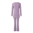 thumbnail image 5 of BYHONG Women's Two Piece Knit Matching Outfits Crew Neck Slit Hem Tee and Pants Tracksuit Sets Purple XL, 5 of 5