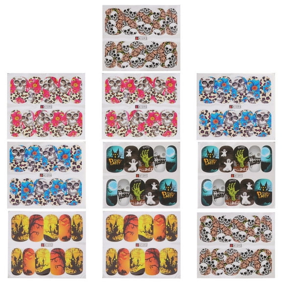 10 pcs Halloween Nail Sticker Skull Pumpkin Ghost Design Nail Sticker for Nail Beauty