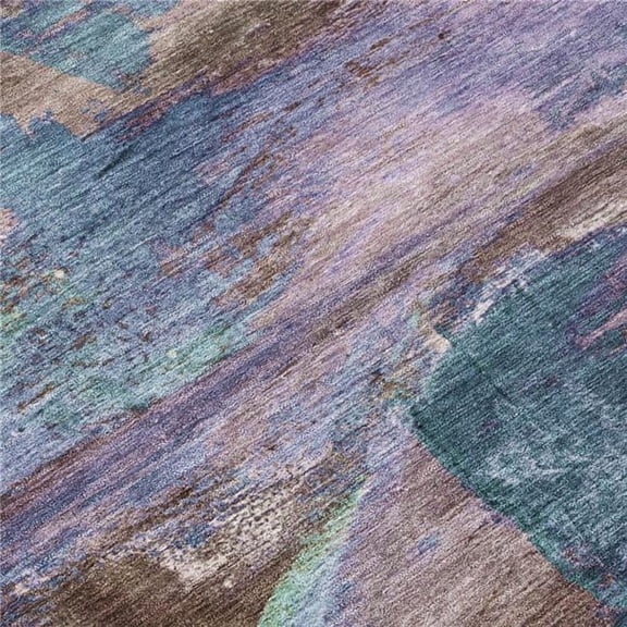 HomeRoots 629972 10 x 14 ft. Brown Purple & Teal Blue Abstract Washable Transitional Indoor & Outdoor Rectangle Area Rug