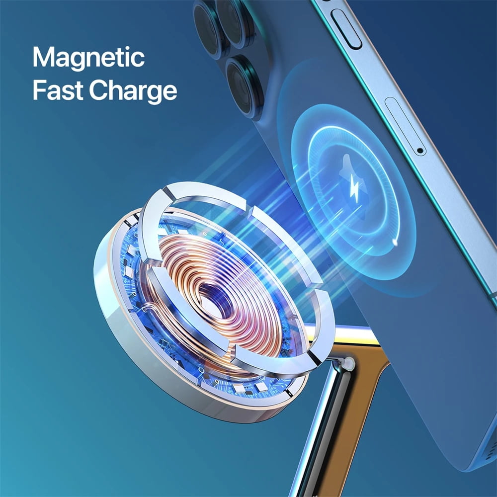 3 in 1 15W Magnetic Wireless Charging Blocks for Smartphones Smartwatches & Earbuds Desk Charging Station-White