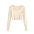 thumbnail image 3 of Gubotare Long Sleeve Crop Top Womens T Shirts Long Sleeve Crew Neck Shirts Basic Tee Tops Blouse,Beige S, 3 of 4