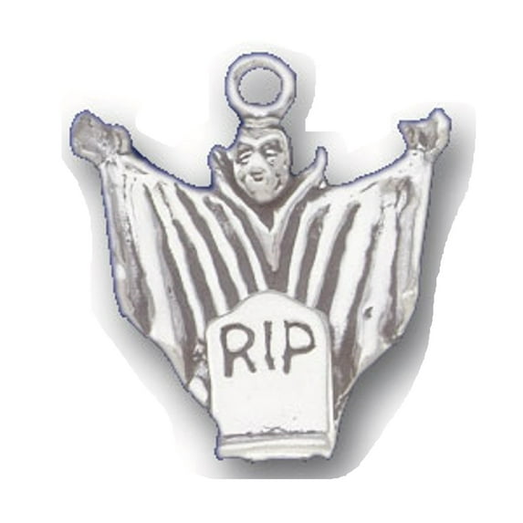 Sterling Silver 16" 1mm Box Chain 3D Halloween Vampire Dracula With RIP Grave Pendant Necklace