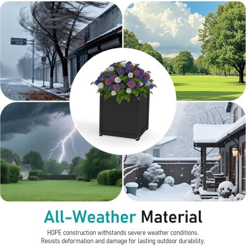 HDPE 2-in-1 Outdoor Bench with Flower Boxes, Open-Bottom Planter, Garden Patio Seating, 71 in W, Black