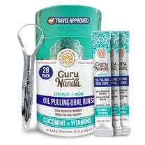 GuruNanda Coconut Oil Pulling with Essential Oils & Vitamins D, E & K2 -Travel Mouthwash for Oral Care - 28 Sachets
