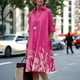 thumbnail image 4 of Vestido Zhyaj Boho Summer Maxi Rosa con cuello en V y manga larga para mujer, 4 of 6