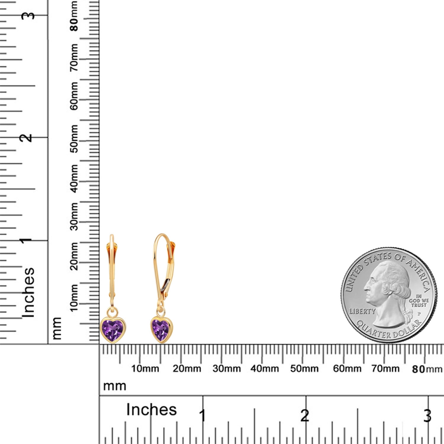 Gem Stone King 14K Yellow Gold Purple Amethyst Drop Dangle Leverback Earrings for Women (0.84 Cttw, Gemstone February Birthstone, Heart Shape 5MM)