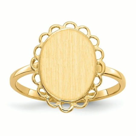 14K Yellow Gold 2 MM Oval Engravable Signet Ring, Size 6
