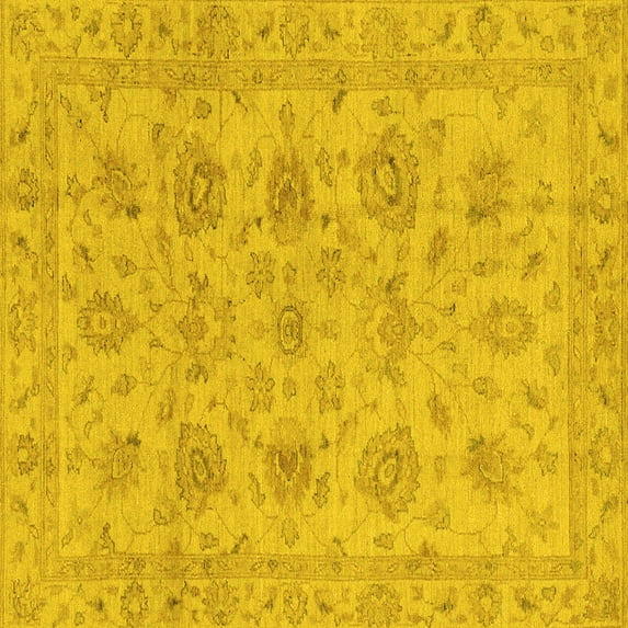 Ahgly Company Machine Washable Indoor Square Oriental Yellow Traditional Area Rugs, 6' Square