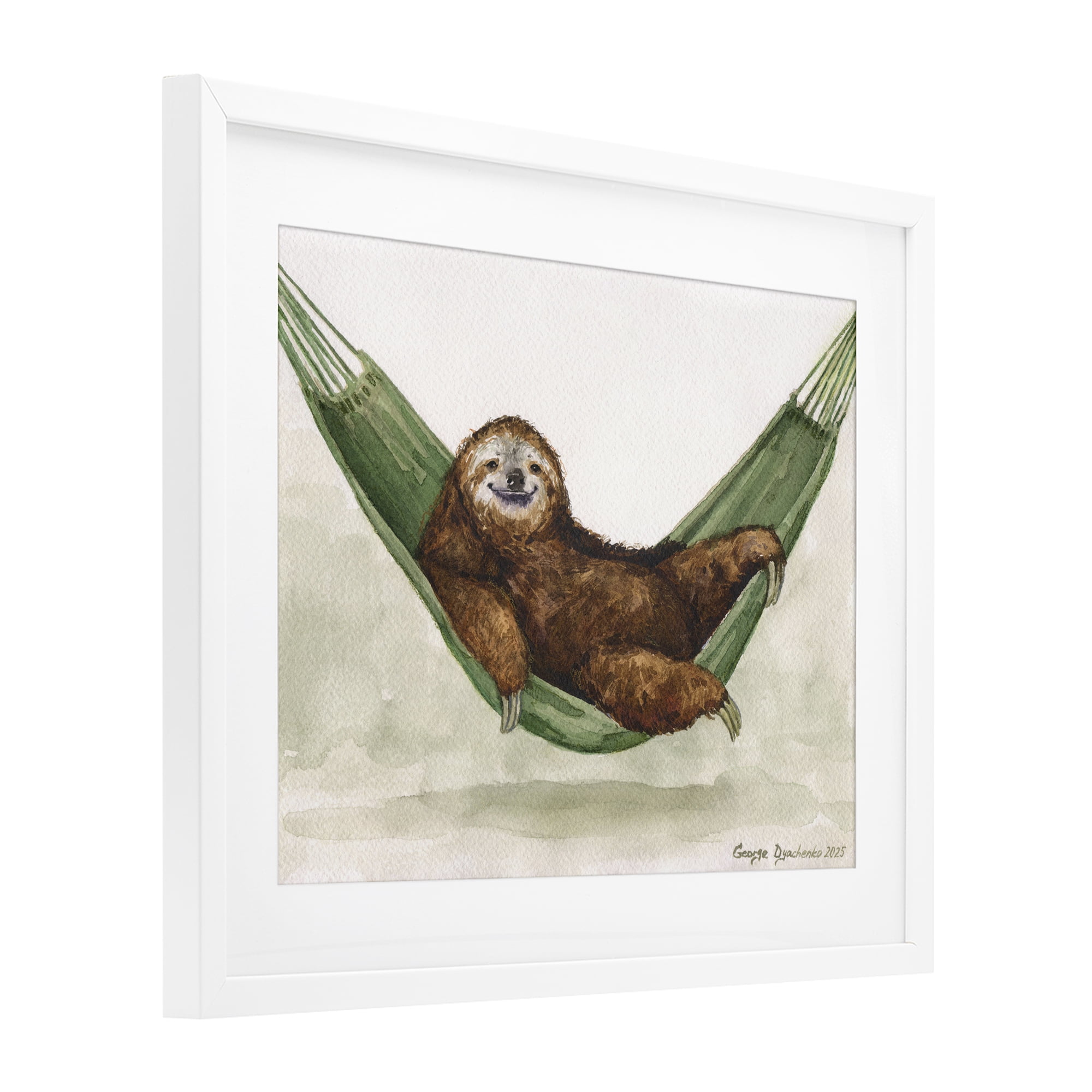 Stupell Industries Sloth On The Hammock White Framed Print Under Glass, design by George Dyachenko