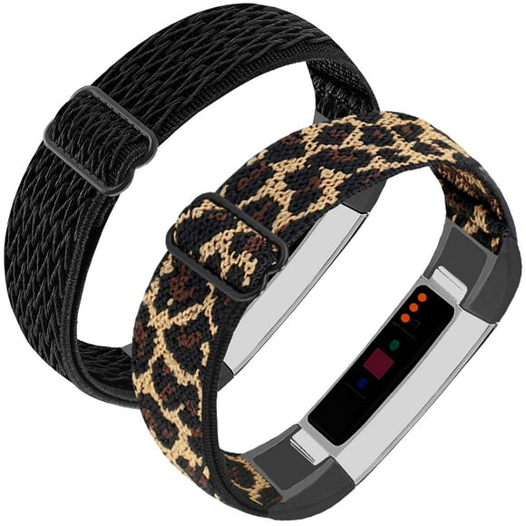 Bandes Élastiques en Nylon Réglables Compatibles avec Fitbit Alta et Alta Hr Tracker D\'entraînement Physique 2 Pack Bracelet Tressé Extensible Accessoire Bracelet Montre Bracelet de Remplacement Sport pour Femmes Hommes (Noir Ondulé)
