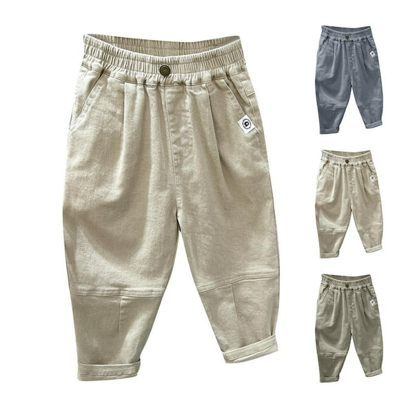 Fall Saving! HVOBTTY Toddler Straight Leg Jeans, Fall Long Pants for Boy, Kid Boys Casual Solid Color Elastic Waist Loose Fitting Denim Long Pants Dark Gray, 7-8 Years