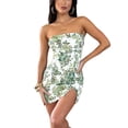 thumbnail image 3 of Musuos Women's Strapless Mini Dress Sleeveless Off Shoulder Floral Print Slit Hem Bodycon Short Dress Party Gown, 3 of 8