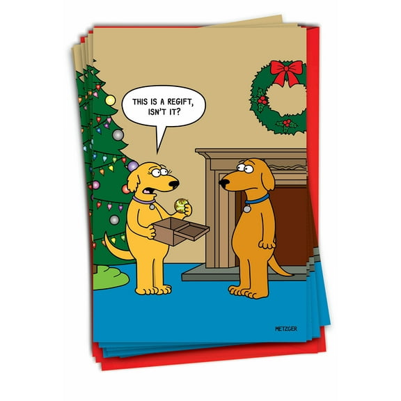 NobleWorks, Dog Regift - 12 Funny Christmas Cards Boxed - Bulk Set, C7686XSG-B12x1